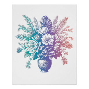 Póster Vintage Pastel Colorful Floral Design