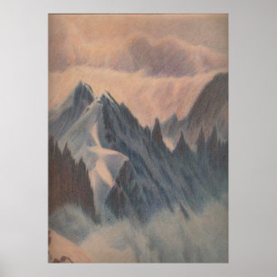 Póster Vintage pastel drawing eerie mountain glacier