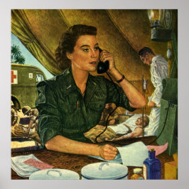 Póster Vintage Patriotic, enfermeira médica ao telefone