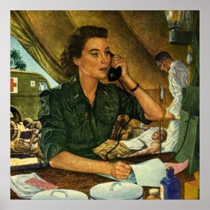 Póster Vintage Patriotic, Medical Nurse on Phone