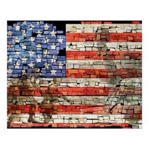Póster Vintage Patriotic USA Flag em Stone Wall