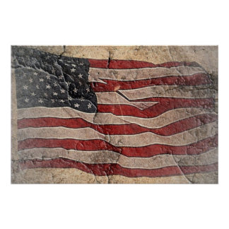 Póster Vintage Patriotic USA Flag em Stone Wall
