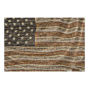 Póster Vintage Patriotic USA Flag em Stone Wall