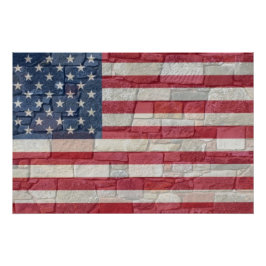 Póster Vintage Patriotic USA Flag em Stone Wall