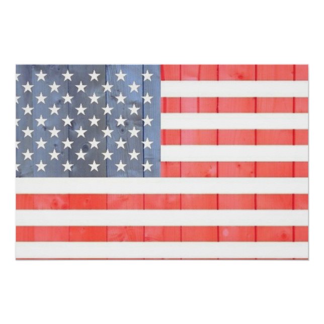 Póster Vintage Patriotic USA Flag em Wooden Fence (Frente)