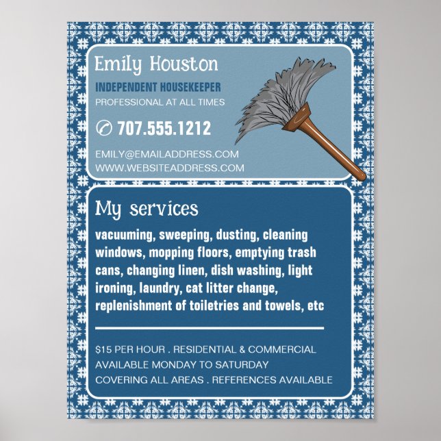 Poster Vintage Pattern & Duster, Housekeeper, Maid (Frente)