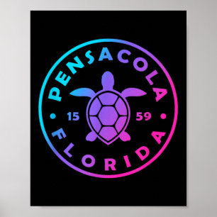 Poster Vintage Pensacola Florida Sea Turtle Tie Dye Beach