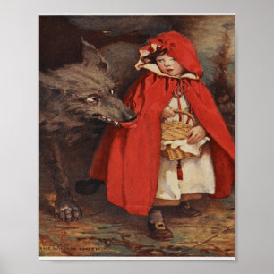 Poster Vintage Pequeno Chapeuzinho Vermelho e Grande Lobo