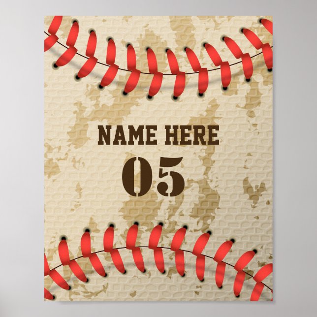 Poster Vintage Personalizado Nome do Baseball Número Retr (Frente)