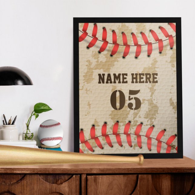 Poster Vintage Personalizado Nome do Baseball Número Retr (Criador carregado)