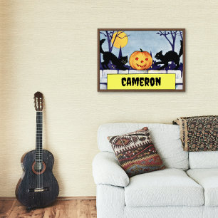 Poster Vintage Personalizável Cat Pumpkin Halloween