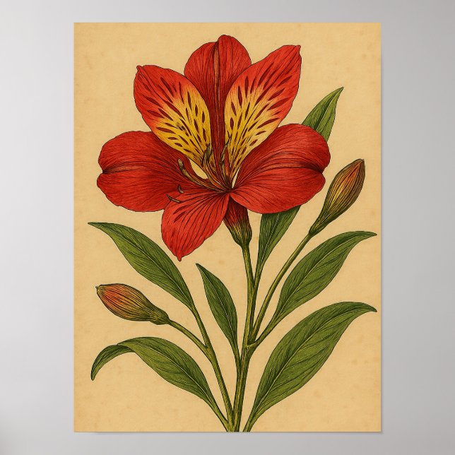 Poster Vintage Peruvian Lily on Weathered Paper (Frente)