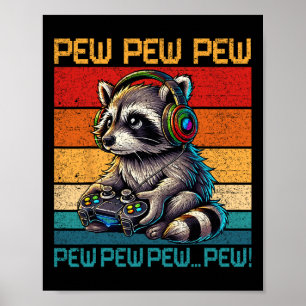 Poster Vintage Pew Guaxinim Jogador Video Games Amor Guax
