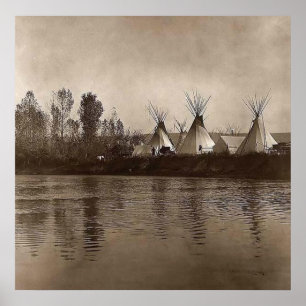Poster Vintage Photo Indian Village Teepee