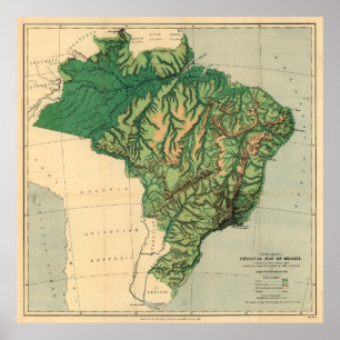 Poster Vintage Physical Map of Brazil (1886)