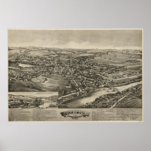 Póster Vintage Pictorial Map of Caribou Maine (1893)