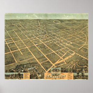 Póster Vintage Pictorial Map of Lexington Kentucky (1871)