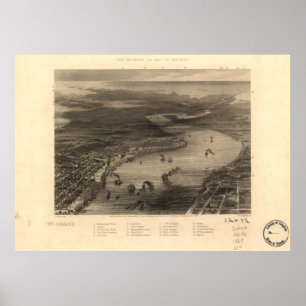 Poster Vintage Pictorial Map of New Orleans (1863)