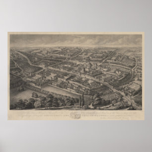 Poster Vintage Pictorial Map of Oxford England (1850)