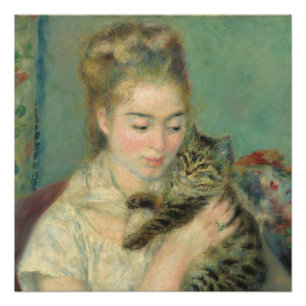 Póster Vintage Pierre Auguste Renoir Mulher com Gato