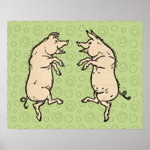 Póster Vintage Pigs Dancing