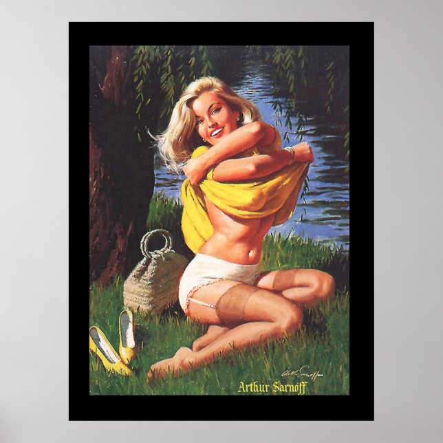 Poster vintage Pin-Up Surfing Girl 2 (Frente)