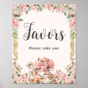 Poster Vintage Pink Floral Alto Chá de panela Tea Favorit