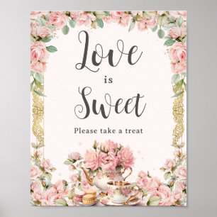 Poster Vintage Pink Floral High Tea Bridal Love é Doce