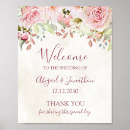 Poster Vintage Pink Floral Spring Wedding Welcome