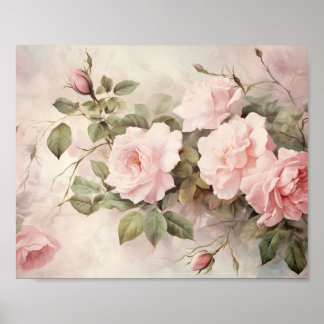 Poster Vintage Pink Roses Wall Art
