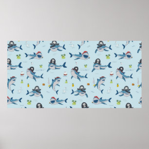 Poster Vintage pirata tubarão-do-mar engraçado, animal se