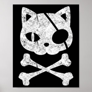 Poster Vintage Pirate Cat Kitten Halloween Skull Cross Bo