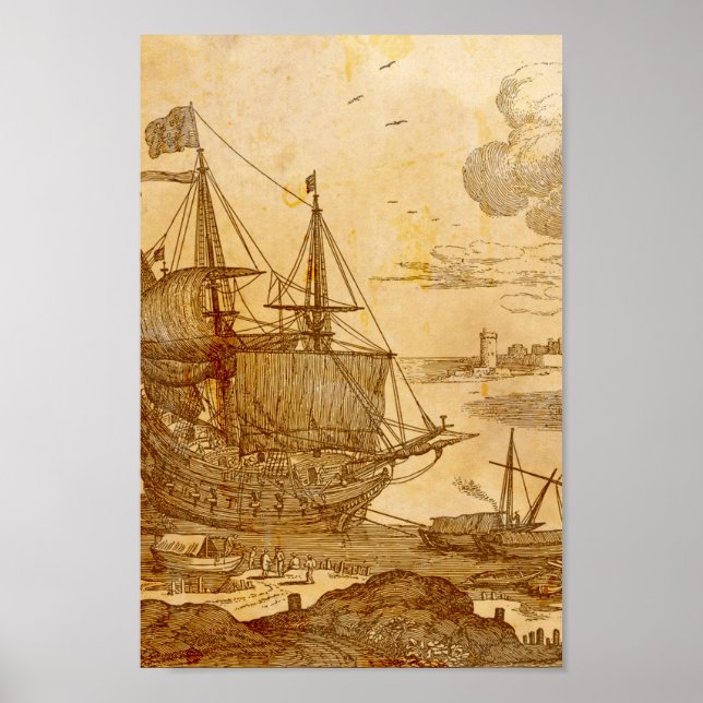 Poster Vintage Pirate Ship (Frente)