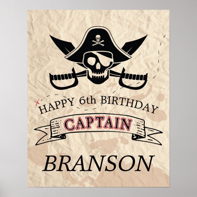 Poster Vintage Pirate Treasure Map Happy Birday (Frente)