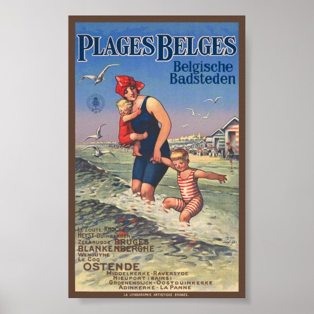 Poster vintage Plages Belges 1920 (Frente)
