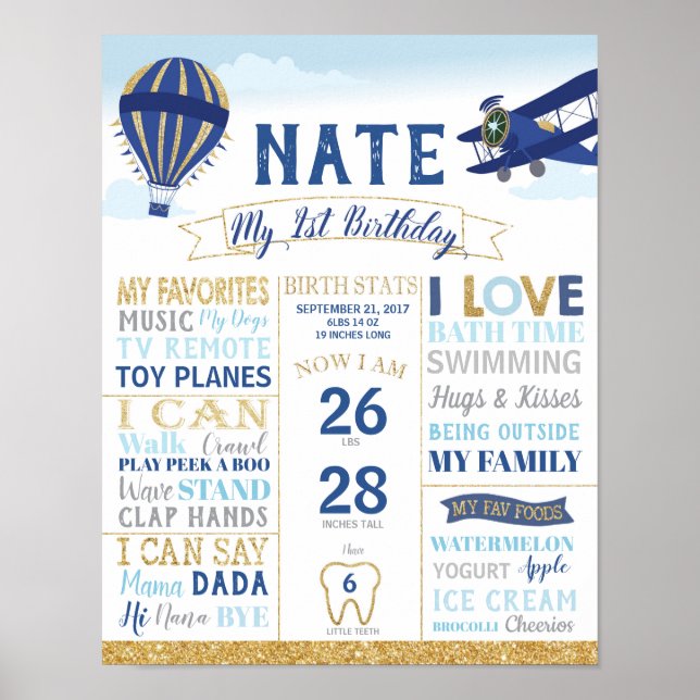 Poster Vintage Plane primeiro aniversario - Marco de Mile (Frente)