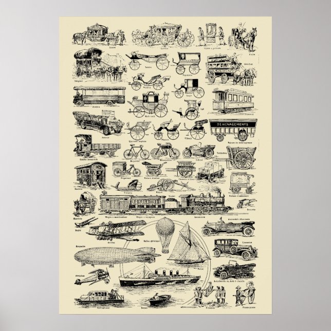 Poster Vintage Planes Treina & Automobiles (Frente)