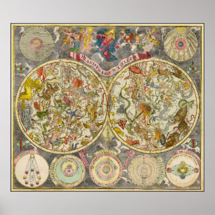 Poster Vintage Planisphaerium Coeleste Celestial Mapa