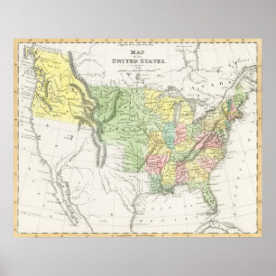 Poster Vintage Política dos Estados Unidos Mapa (1833)