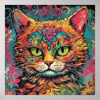 Poster Vintage Pop Art, Estilo Louis Wain, Gato Bonito