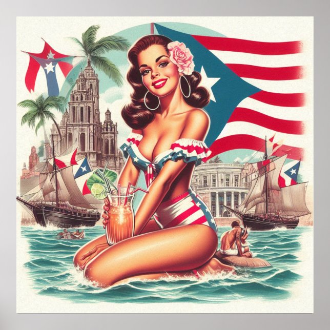 Poster Vintage Porto Rico Pin-Up (Frente)