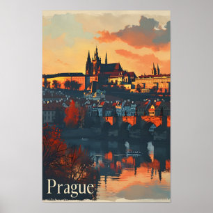 Poster Vintage Praga: Cartão-postal Charles Bridge