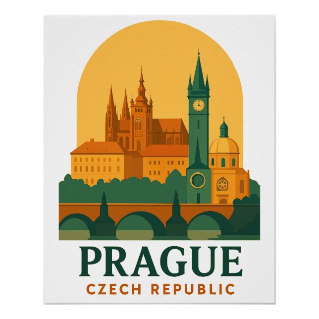 Póster Vintage Prague Czech Republic Travel Retro Poster  (Frente)