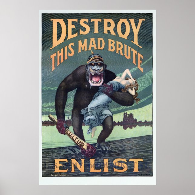 Poster Vintage Primeira Guerra Mundial Gorilla Propoganda (Frente)