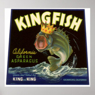 Poster Vintage Product Can Label Art, Kingfish Asparagus