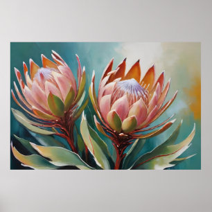 Poster Vintage Protea Painting Botanical