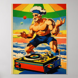 Poster vintage Psychedelic Popeye DJ Turntable