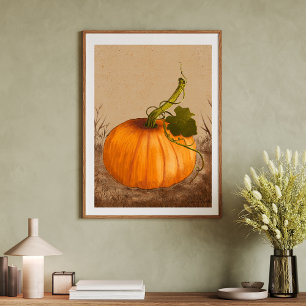 Poster Vintage Pumpkin Watercolor Art