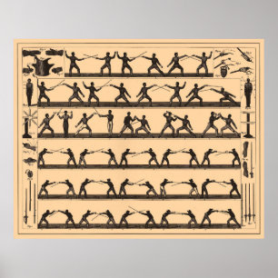 Poster Vintage que cerca o Swordsmanship Diagrama (1907)