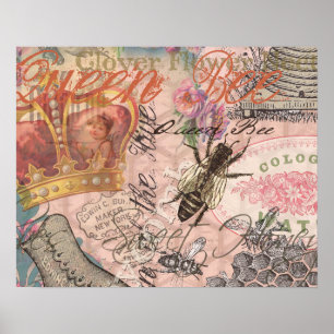 Póster Vintage Queen Bee Linda Colagem de Meninas